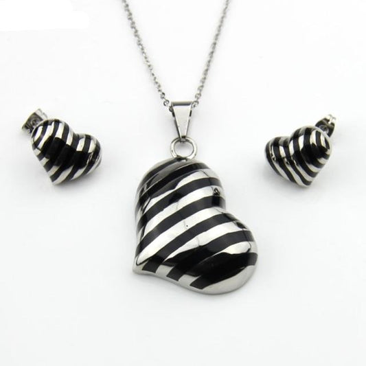 Stainless Steel Jewelry Big Heart Enamel Jewelry Set for Women in Silver Color