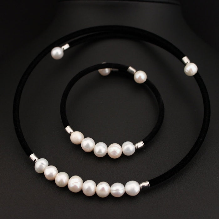 Statement Jewelry Fresh Water Pearl Necklace and Bracelet Jewelry Set for Women