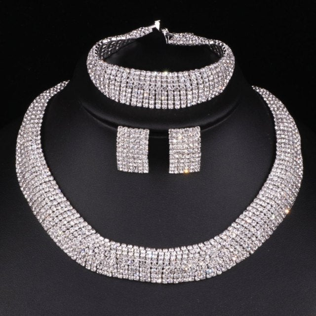 Wedding Jewelry Luxury Crystal Round Jewelry Set for Bride with Rhinestones