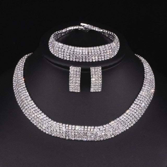 Wedding Jewelry Luxury Crystal Round Jewelry Set for Bride with Rhinestones