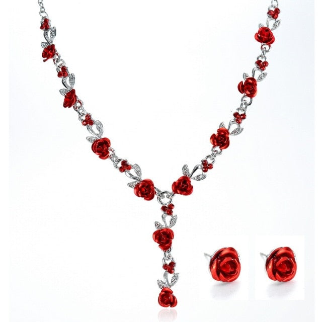 Rose Jewelry Set for Wedding with Zircon in Silver Color Wedding Jewelry