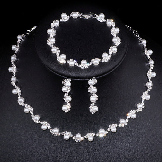 Wedding Jewelry Simulated Pearl Jewelry Set for Bride with Elegant Crystal