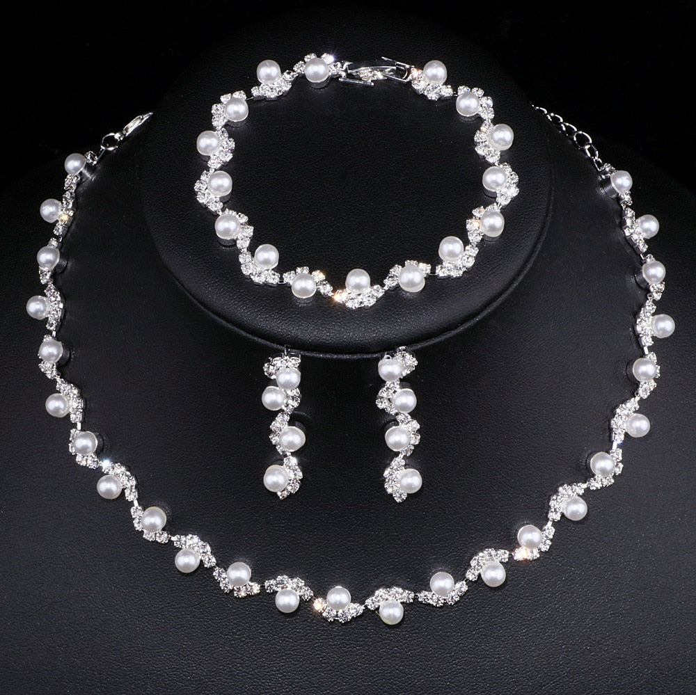 Wedding Jewelry Simulated Pearl Jewelry Set for Bride with Elegant Crystal