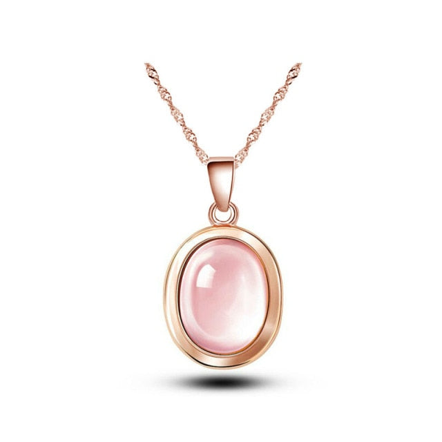 Fashion Jewelry Simple Pink Cabochon Cut Natural Stone Jewelry Set for Bridal