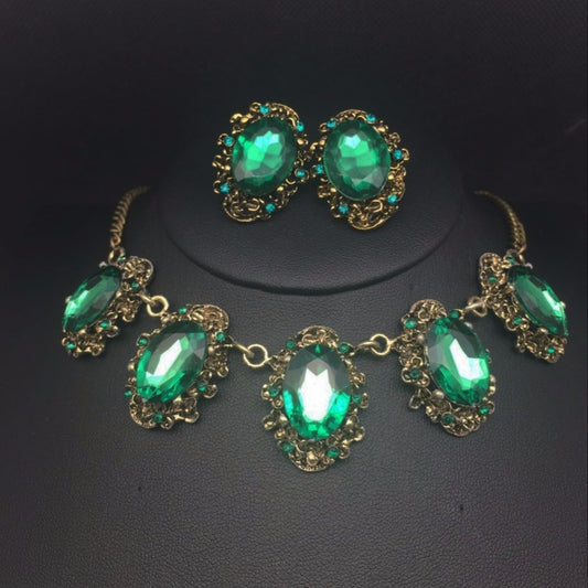 Fashion Jewelry Vintage Bronze Color Oval Cut Crystal Jewelry Set for Women