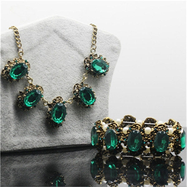 Fashion Jewelry Vintage Bronze Color Oval Cut Crystal Jewelry Set for Women
