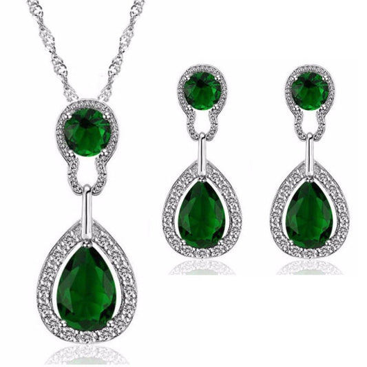Wedding Jewelry Vintage Green Tear Drop Crystal Jewelry Set for Bridal