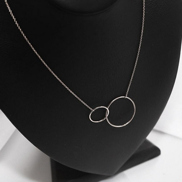 Fashion Jewelry Double Circle Pendant Necklace for Women in 925 Sterling Silver