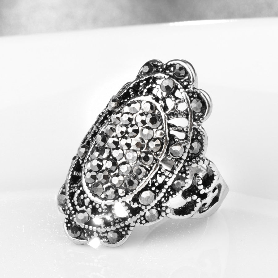 Vintage Jewelry Full Dark Gray Cubic Zirconia Rings For Women in Silver Color