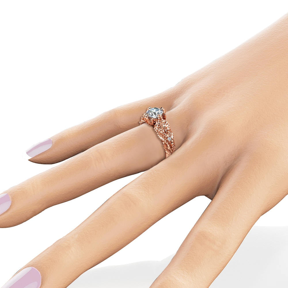 Engagement Jewelry Luxury Rose Gold Flower Cubic Zircon Solitaire Ring