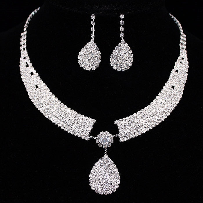 Wedding Jewelry Luxury Crystal Necklaces and Earrings Jewelry Set For Bride